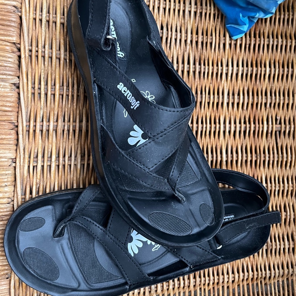 Black Slip-On Sandals with Sturdy Sole